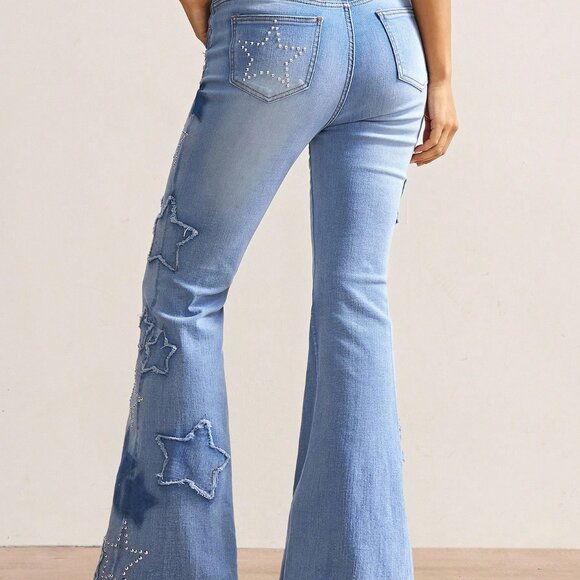 Blue Casual Women's Slim Flare Denim Pants - Picture 2 of 7